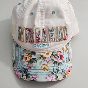 Robin Ruth White and Blue Tropical Print Hat with Adjustable Closure
